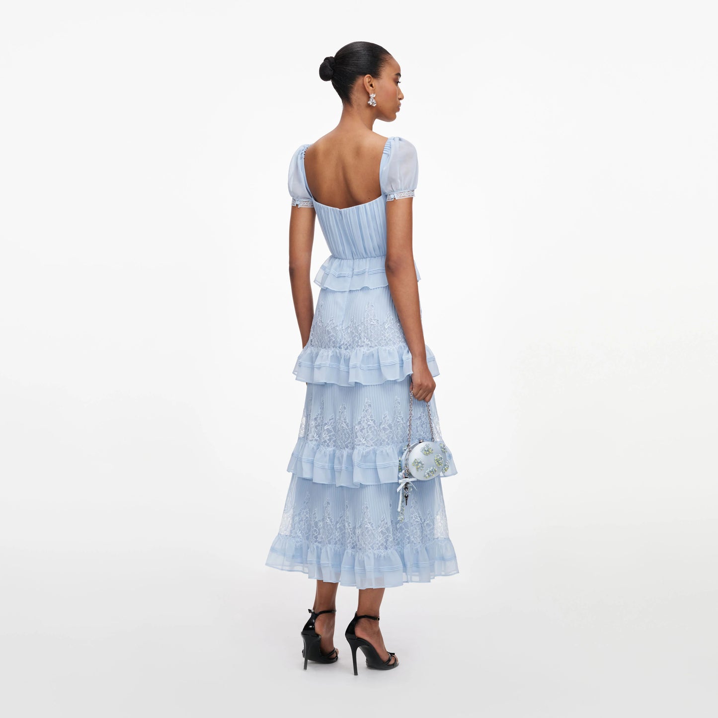 Blue Chiffon Short Sleeve Midi Dress