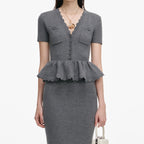 Grey Peplum Knit Midi Dress