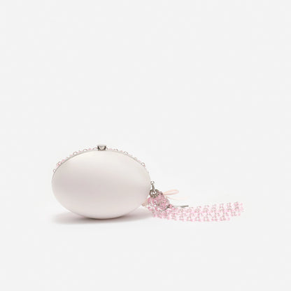 Pink Oval Crystal Chain Clutch Bag
