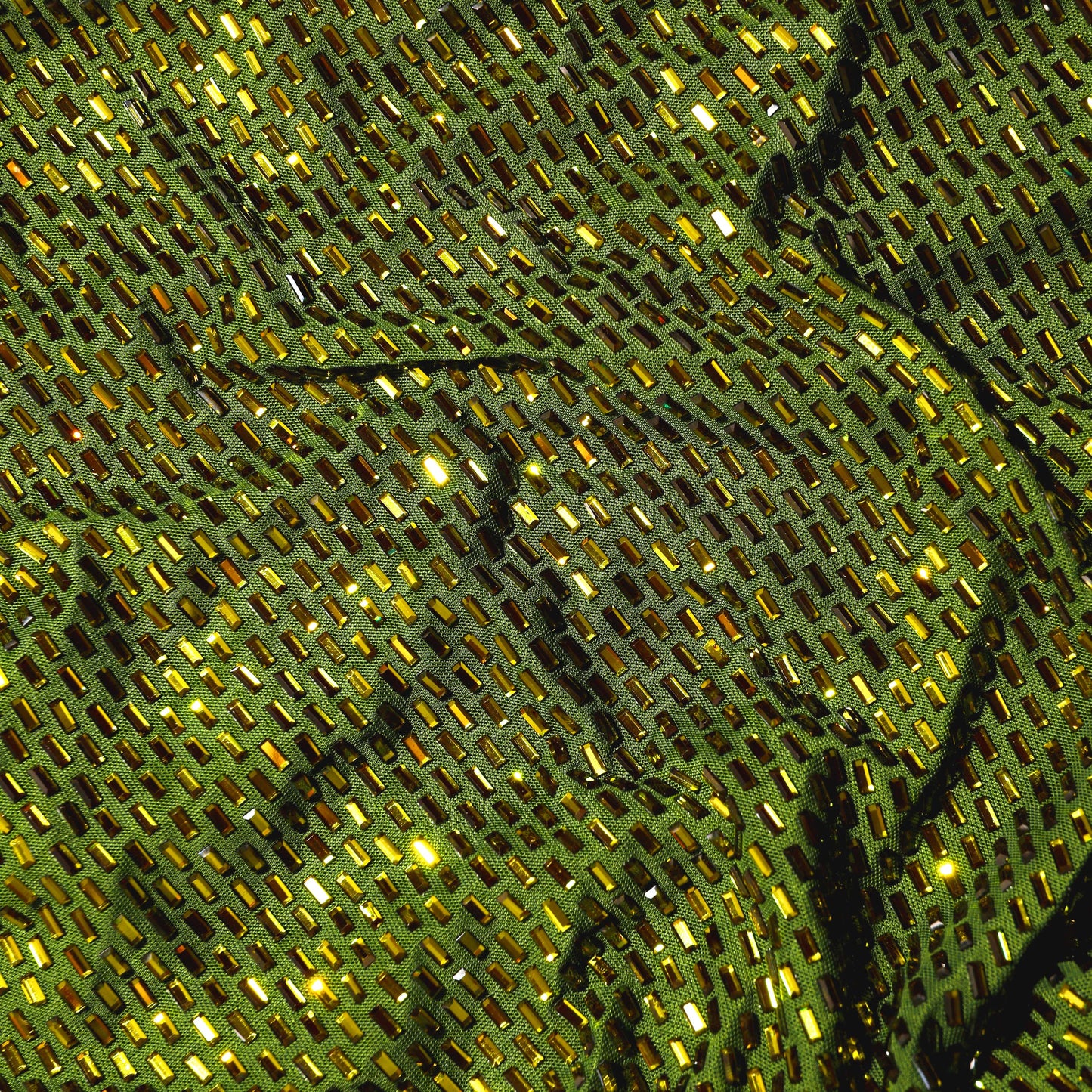 Olive Rhinestone Mesh Midi Dress
