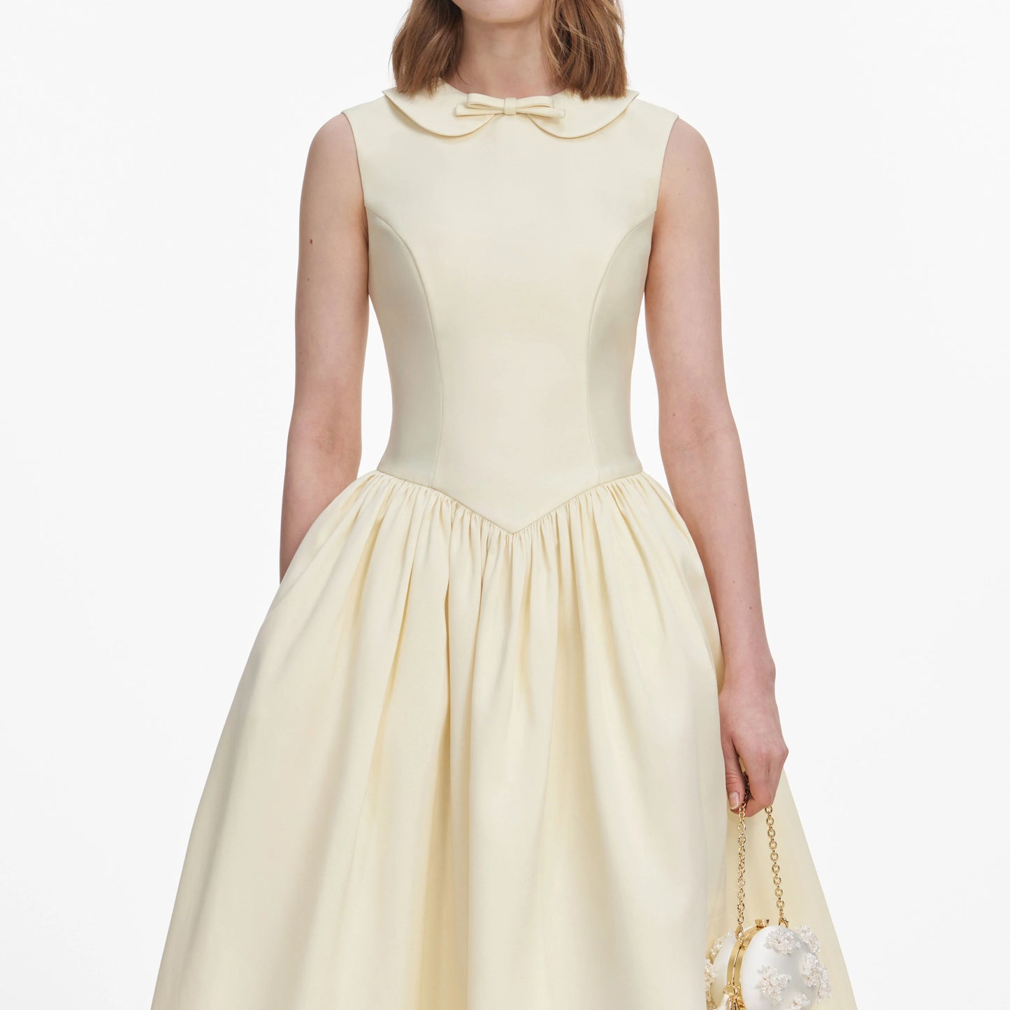Yellow Taffeta Collared Midi Dress