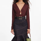 Indigo Denim Belted Midi Skirt