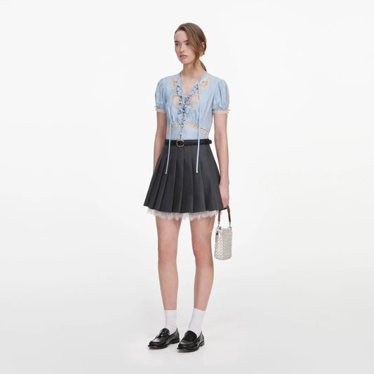 Blue Viscose Lace Top