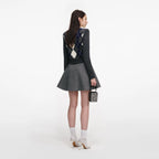 Grey Herringbone Flared Mini Skirt