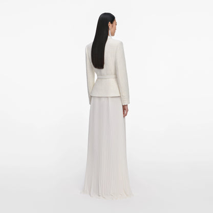 Cream Tailored Boucle Chiffon Maxi Dress