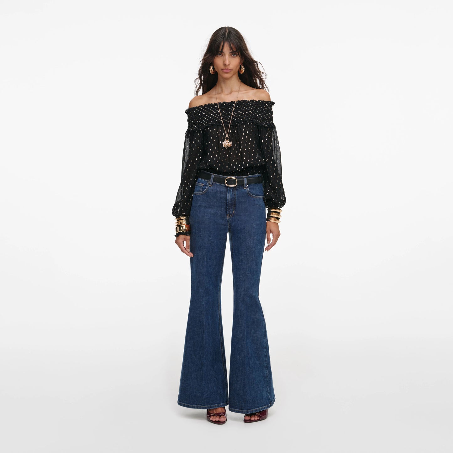 Black And Gold Chiffon Top