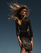 Gunmetal Rhinestone Midi Skirt