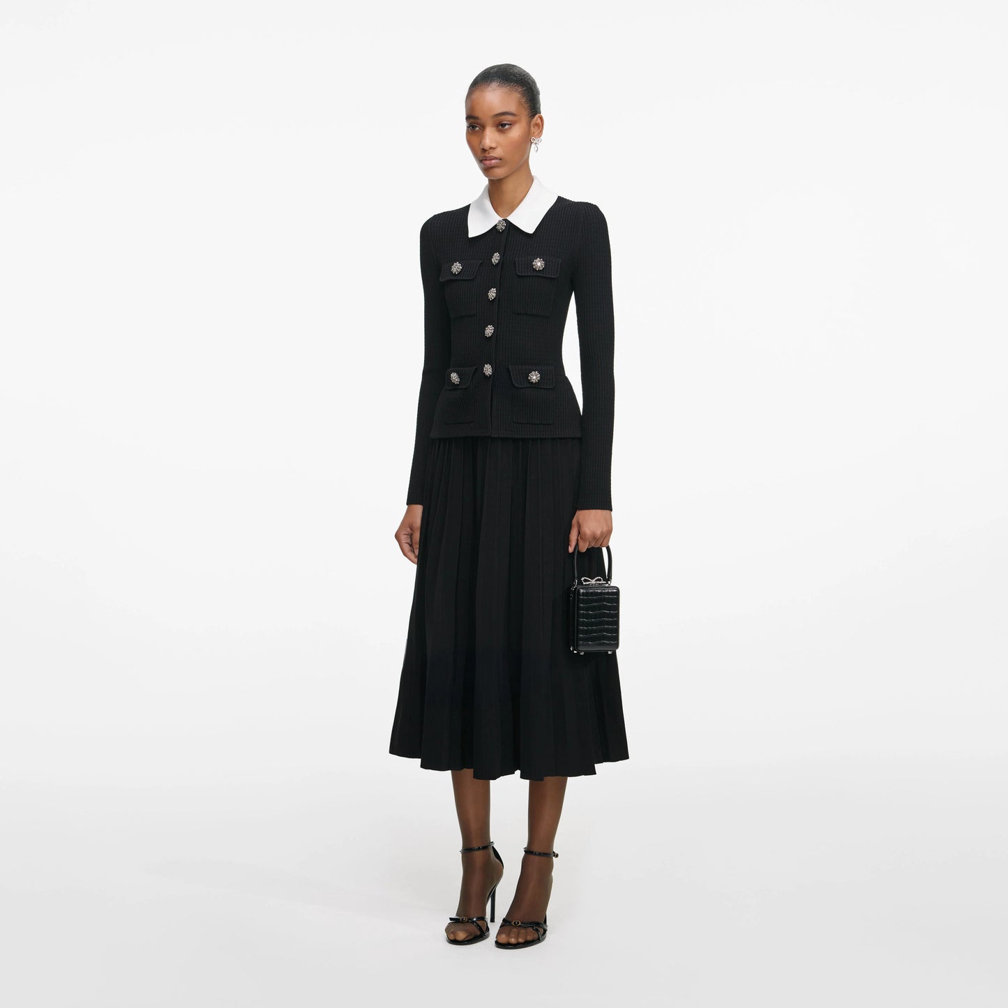 Black Tailored Knit Midi Dress