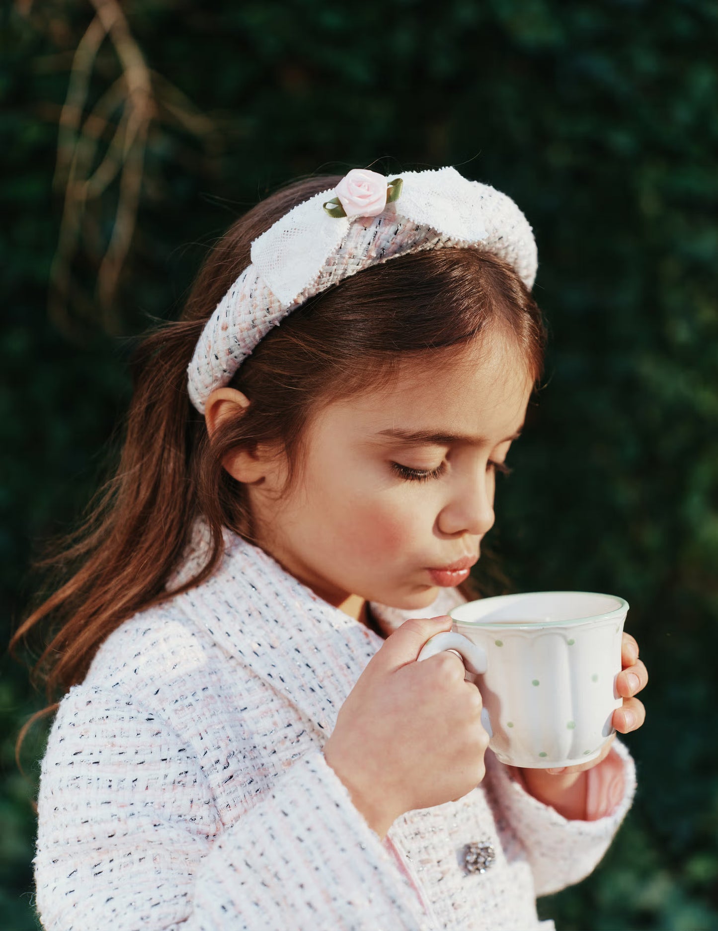 Pink Boucle Lace Bow Head Band