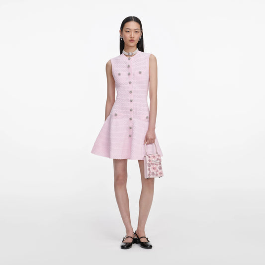 Pink Pointelle Diamante Knit Mini Dress