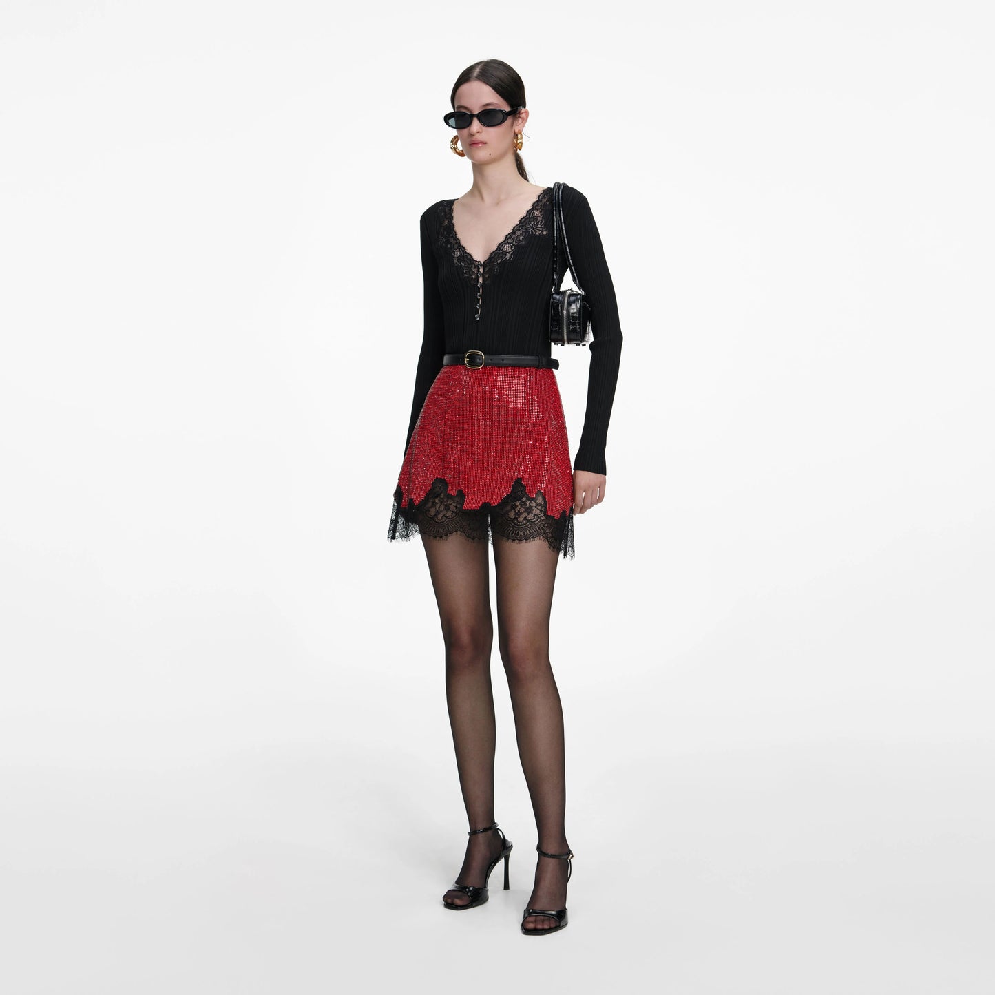 Red Crystal Chainmail Mini Skirt