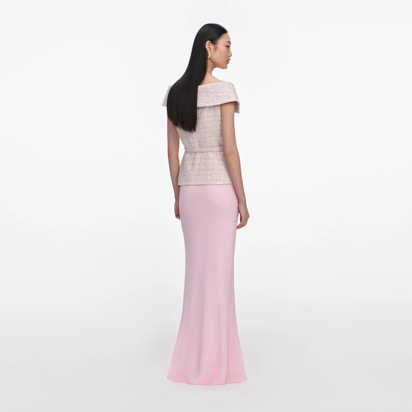 Pink Sequin Boucle Maxi Dress