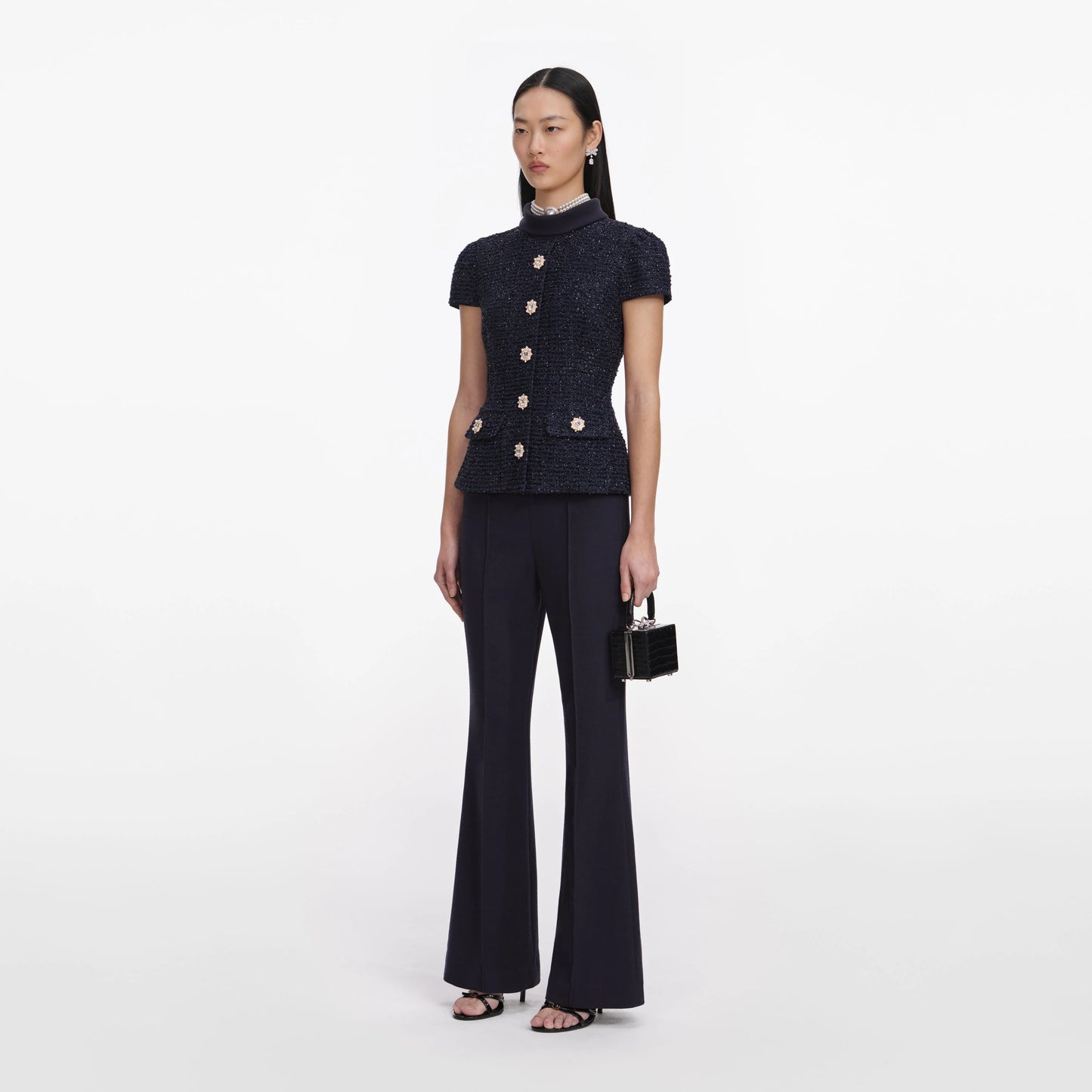 Navy Metallic Boucle Jumpsuit
