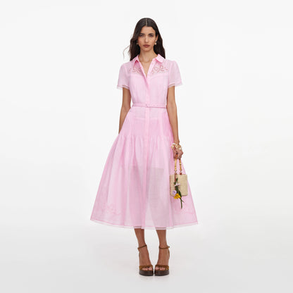 Pink Embroidered Midi Dress