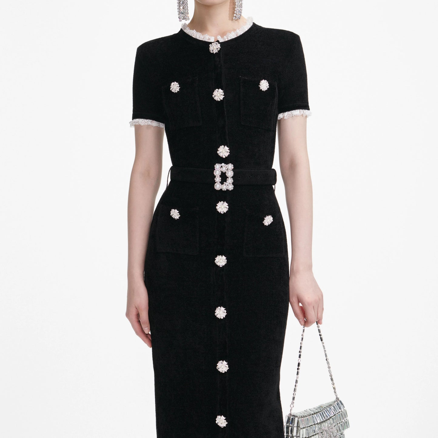 Black Chenille Knit Midi Dress