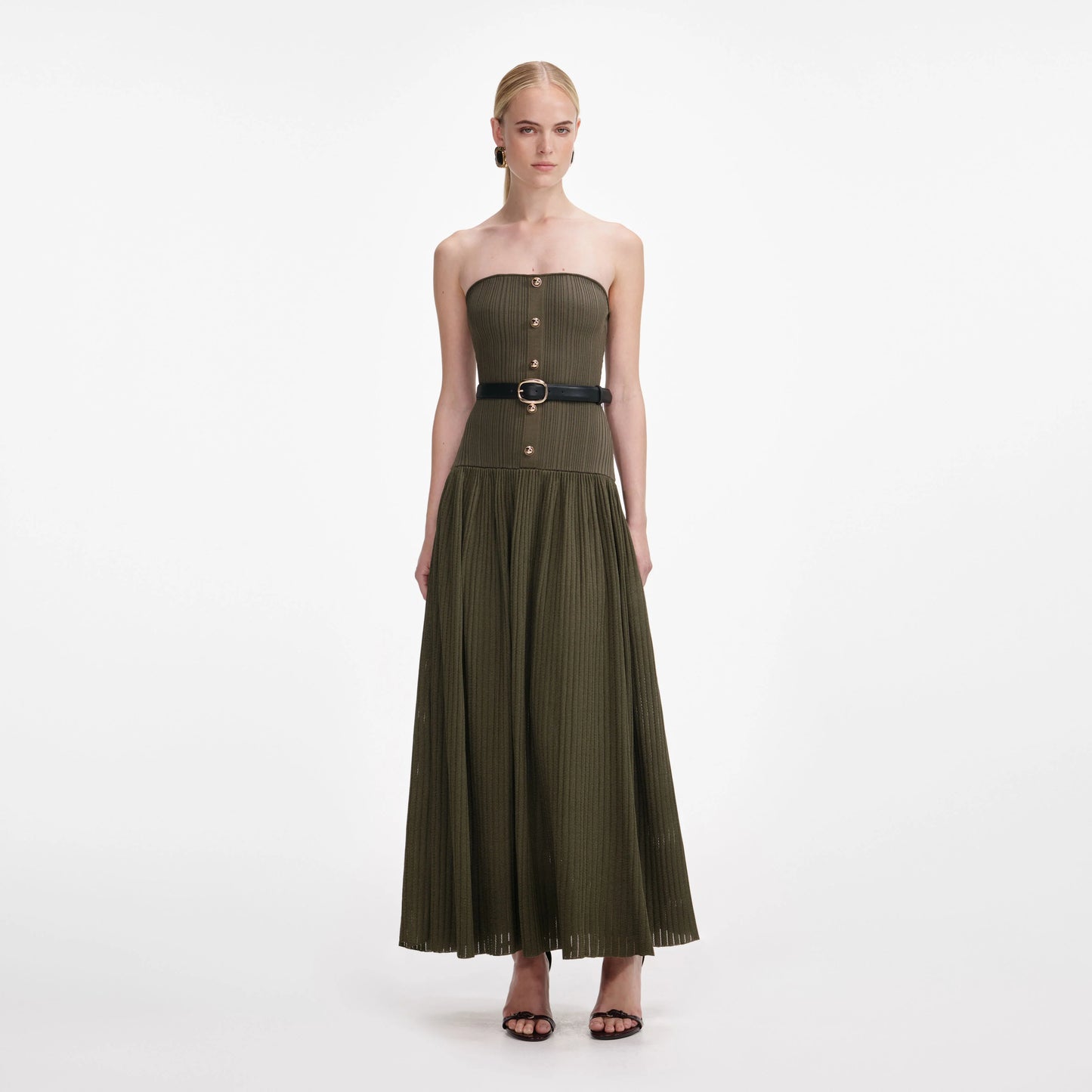 Khaki Bandeau Knit Midi Dress