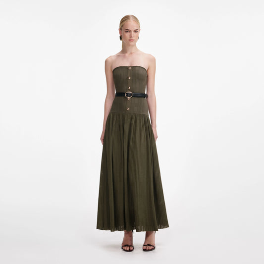 Khaki Bandeau Knit Midi Dress