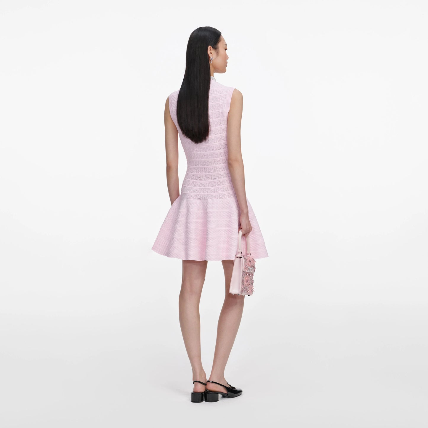 Pink Pointelle Diamante Knit Mini Dress
