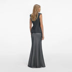 Grey Tailored Satin Maxi Dress