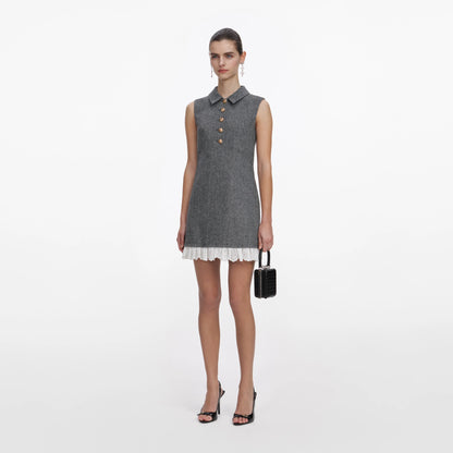Grey Herringbone Mini Dress