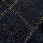 Indigo Denim Bow Embroidered Midi Dress