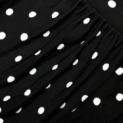 Polka Dot Draped Knit Midi Dress