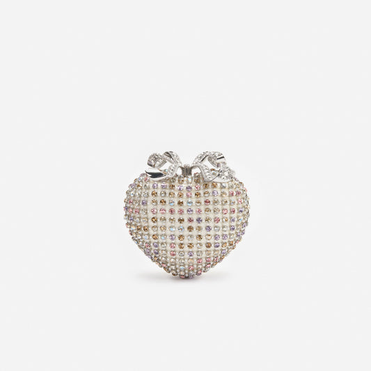 Multi Crystal Heart Clutch Bag