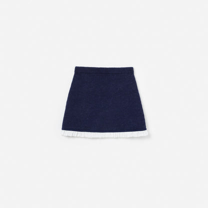 Navy Embellished Knit Skirt