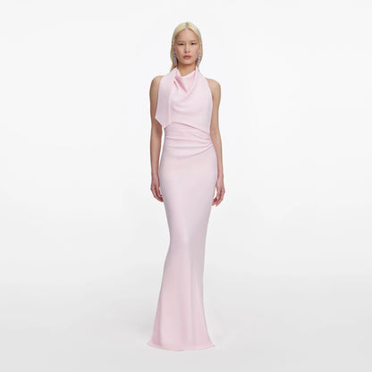 Pink Crepe Halter Neck Maxi Dress