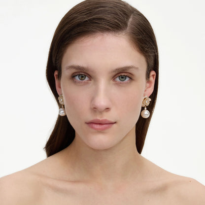 Mini Gold Crystal Flower Pearl Earrings