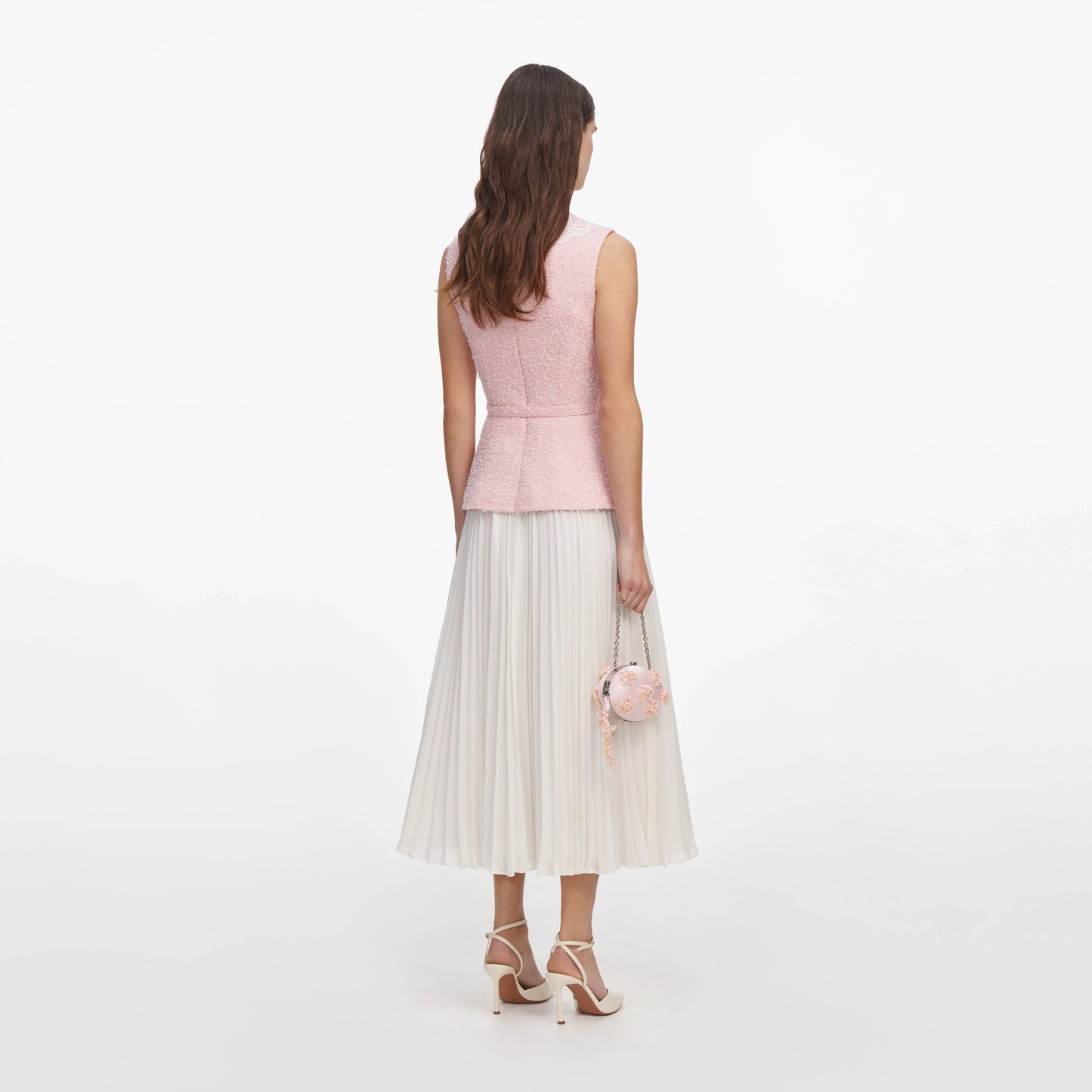 Pink Boucle Lace Collar Midi Dress