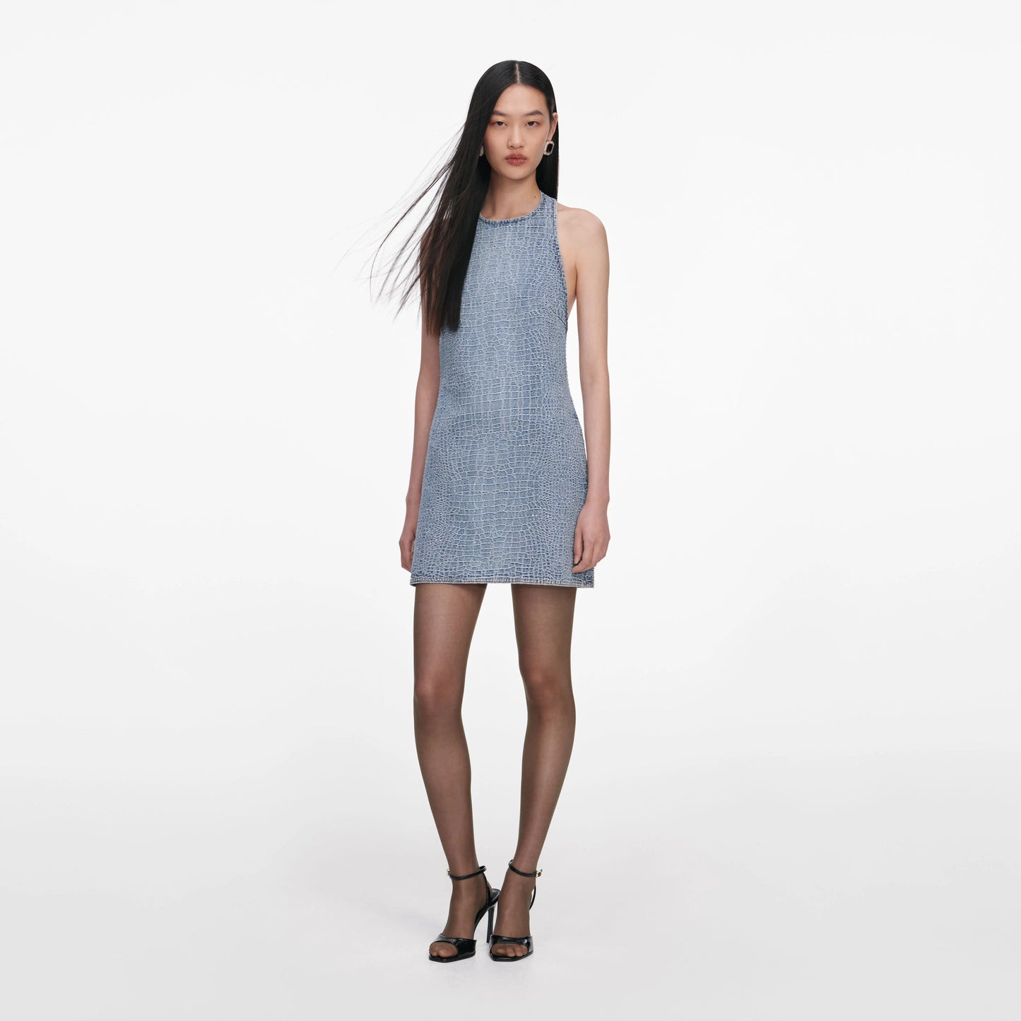 Rhinestone Croc Effect Denim Mini Dress