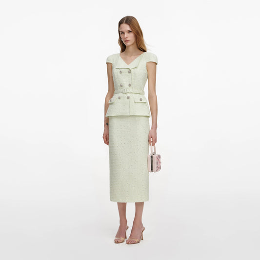 Lime Boucle Midi Dress