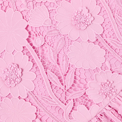 Pink Sleeveless Flower Lace Dress