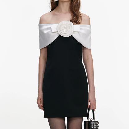 Black Crepe Flower Mini Dress