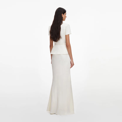Cream Linen Blend Peplum Maxi Dress
