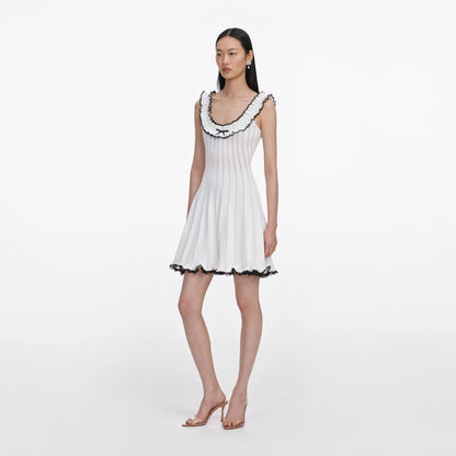 White Contrast Trim Knit Mini Dress